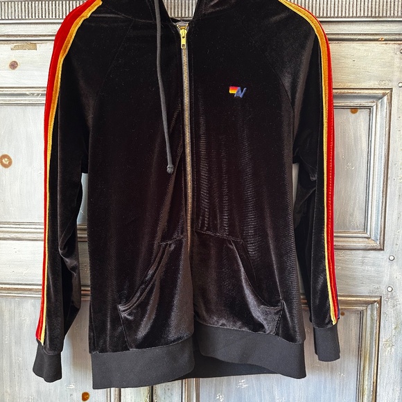 Aviator Nation Black Velvet Striped Zip Up Hoodie Size M - Picture 7 of 12